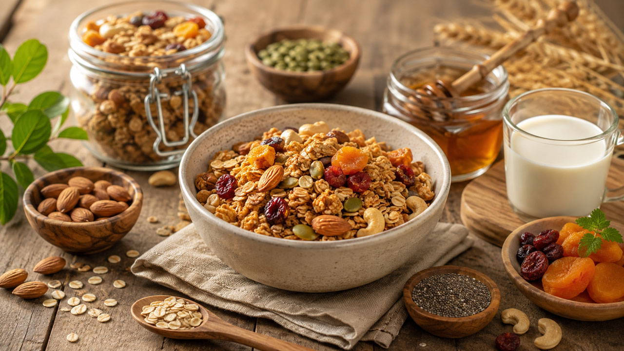 Olahan granola sehat dan renyah dengan rolled oats dan kacang mete dari YAVA Bali