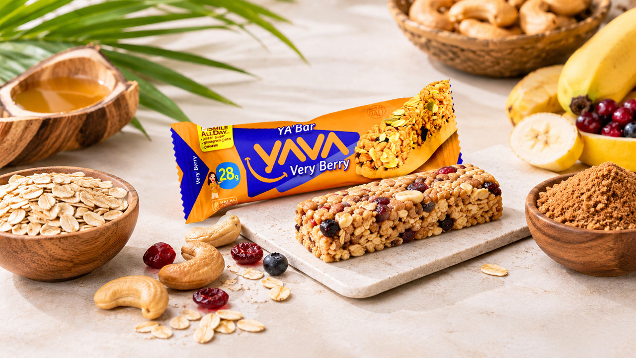YA’Bar YAVA, camilan snack bar sehat dan praktis terbuat dari rolled oats, kacang mete Bali, buah asli, dan pemanis alami gula lontar.